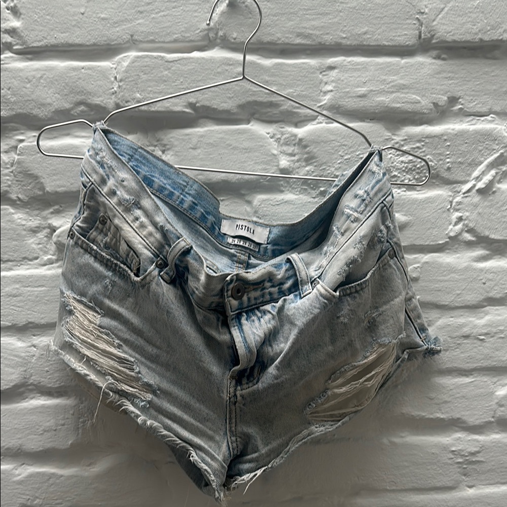 Pistola Light Blue Distressed Jean Shorts